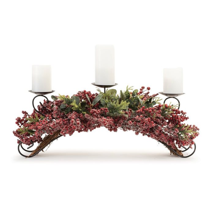 Melrose Pine/Berry Centerpiece Candle Holder 31"L, Red/Green - 87705DS