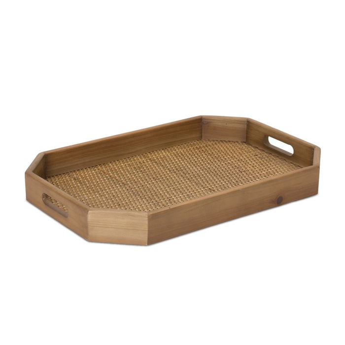 Melrose International Wooden Tray/Rattan Accent, Set of 2, Brown