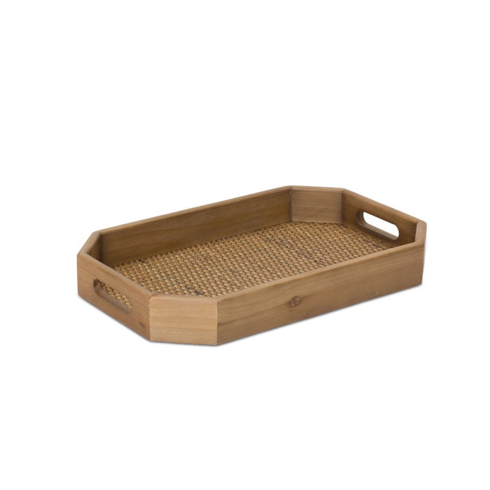 Melrose International Wooden Tray/Rattan Accent, Set of 2, Brown