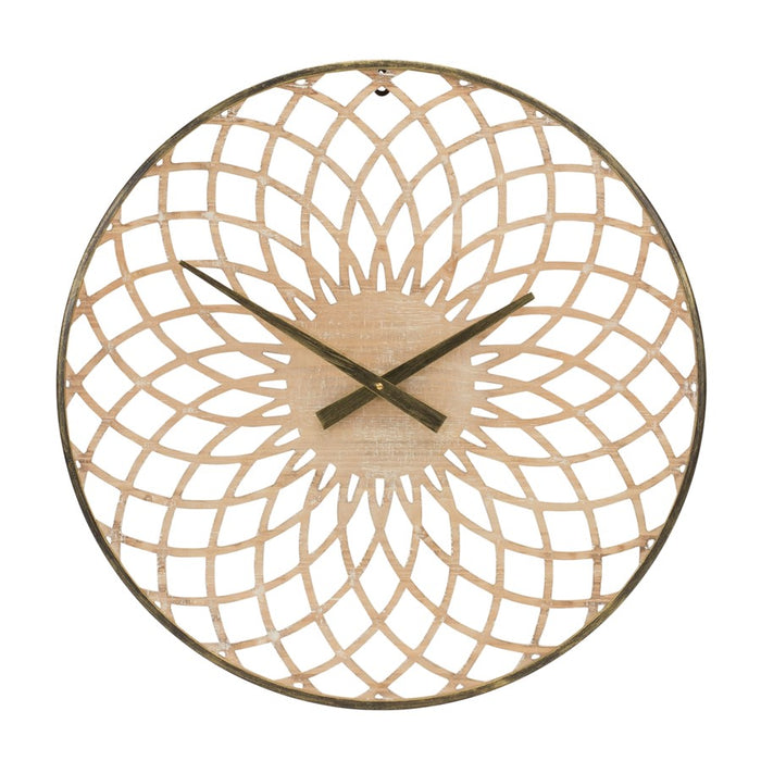 Melrose Round Lattice Wood Wall Clock 23.75"D, Brown/Bronze - 88015DS