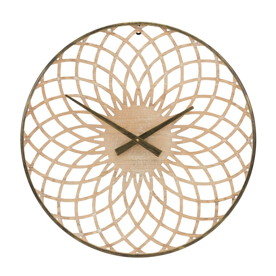 Melrose Round Lattice Wood Wall Clock 23.75"D, Brown/Bronze - 88015DS