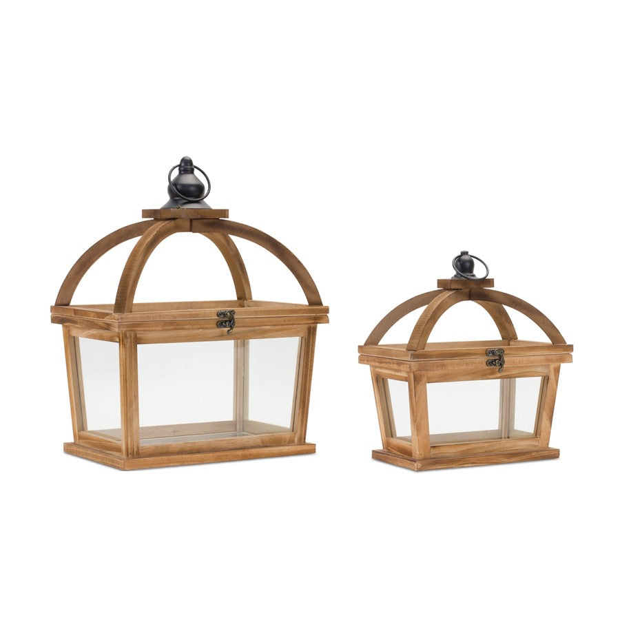Melrose Tapered Wood Lantern/Open Lid, Set of 2, Brown/Black - 88018DS