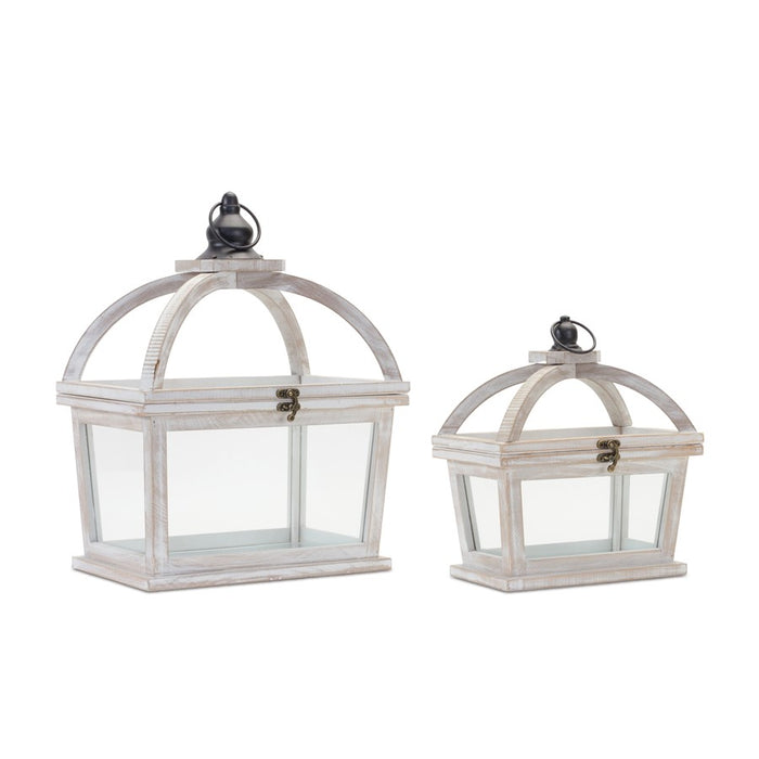 Melrose Tapered Wood Lantern/Open Lid, Set of 2, White/Black - 88019DS