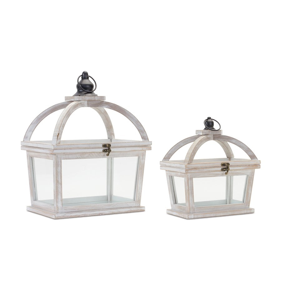 Melrose Tapered Wood Lantern/Open Lid, Set of 2, White/Black - 88019DS