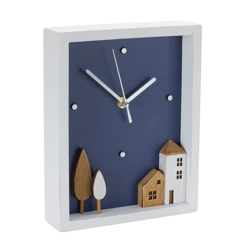 Melrose International Wood Tabletop Clock 9.5"H, Blue/White - 88024DS