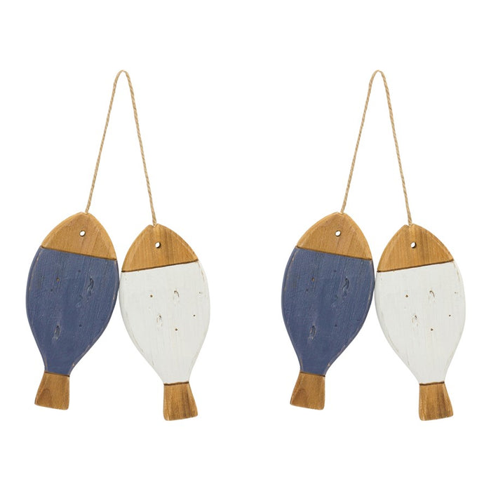 Melrose International Fir Wood Fish Ornament, Set of 2, White/Blue