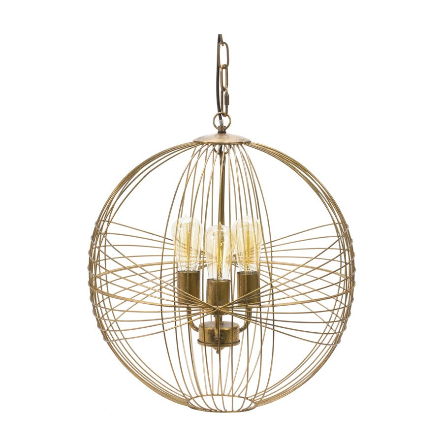 Melrose International Intricate Metal Sphere Hanging Lamp 20"D, Gold - 88050DS