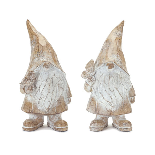 Melrose Carved Spring Gnome Figurine, Set of 2, Brown/White - 88051DS