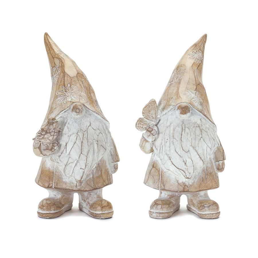 Melrose Carved Spring Gnome Figurine, Set of 2, Brown/White - 88051DS