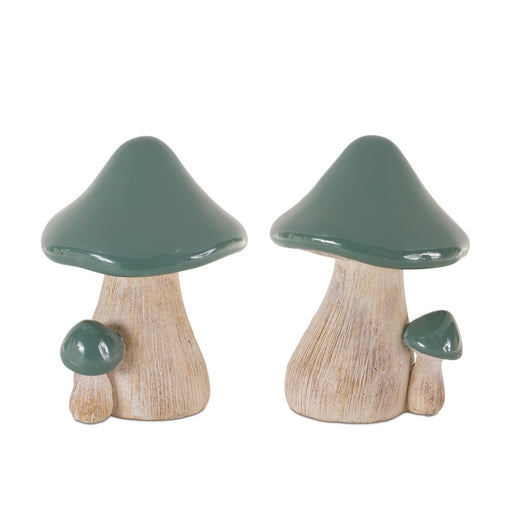 Melrose International Garden Mushroom Decor, Set of 2, Green - 88054DS