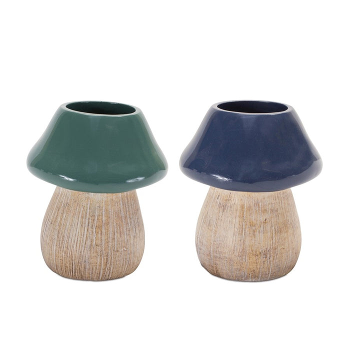 Melrose International Garden Mushroom Planter, Set of 2, Green/Blue - 88055DS