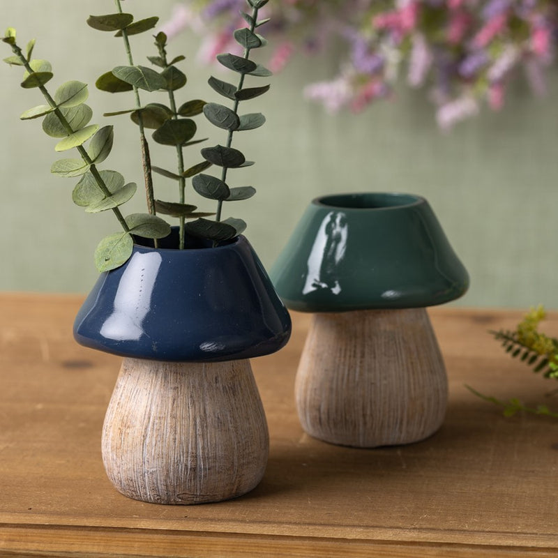 Melrose International Garden Mushroom Planter, Set of 2, Green/Blue