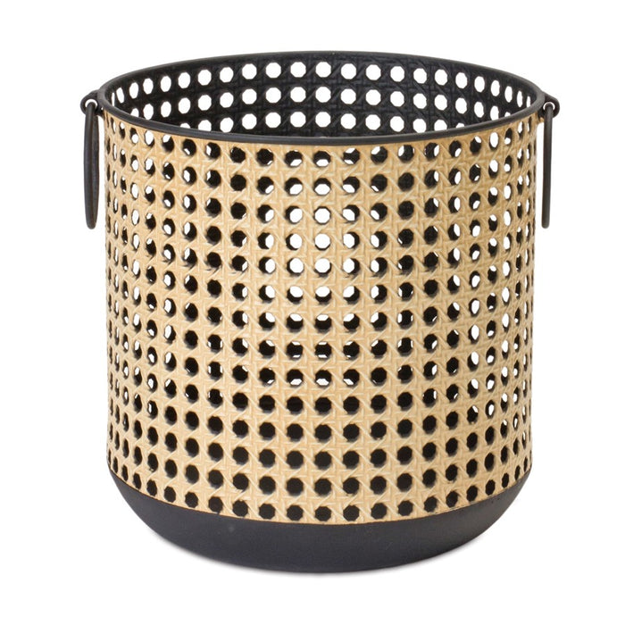 Melrose Punched Candle Holder/Rattan Design, Set of 2, Black/Brown