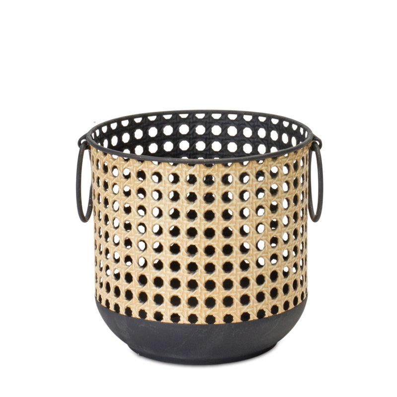 Melrose Punched Candle Holder/Rattan Design, Set of 2, Black/Brown