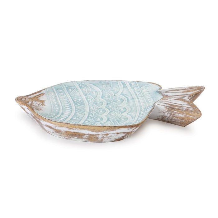 Melrose International Geometric Etched Fish Bowl 11.5"L, Blue/White - 88081DS