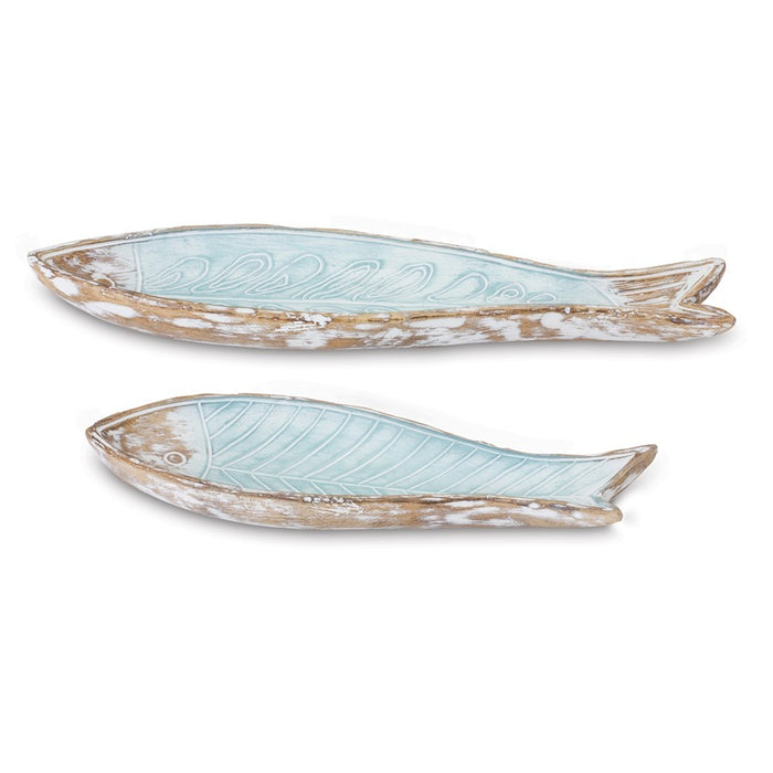 Melrose Int. Geo Etched Fish Plate, Set of 2, Blue/Brown - 88083DS