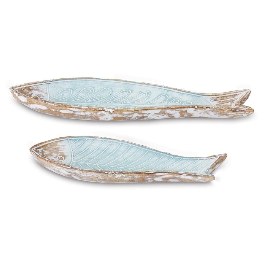 Melrose Int. Geo Etched Fish Plate, Set of 2, Blue/Brown - 88083DS