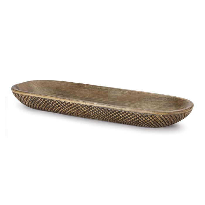 Melrose International Etched Dough Bowl Tray, Set of 2, Brown - 88087DS