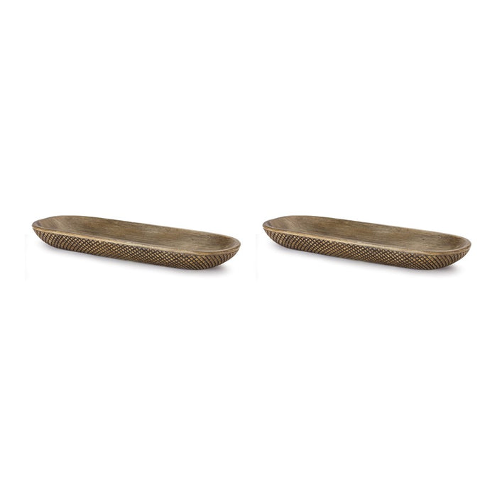 Melrose International Etched Dough Bowl Tray, Set of 2, Brown