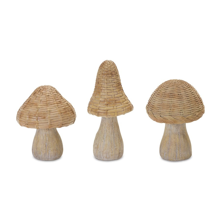 Melrose International Wicker Mushroom Decor, Set of 3, Brown - 88090DS