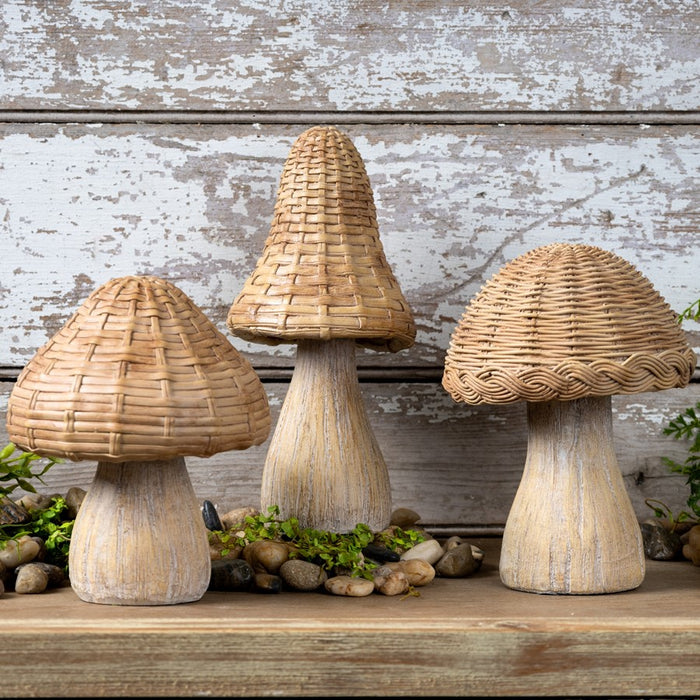 Melrose International Wicker Mushroom Decor, Set of 3, Brown
