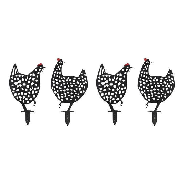 Melrose Punched Metal Chicken Garden Stake, Set of 4, Black