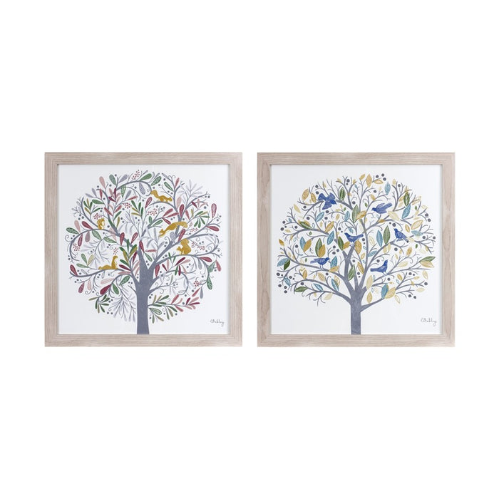 Melrose International Framed Tree Print, Set of 2, Cream/Blue - 88126DS