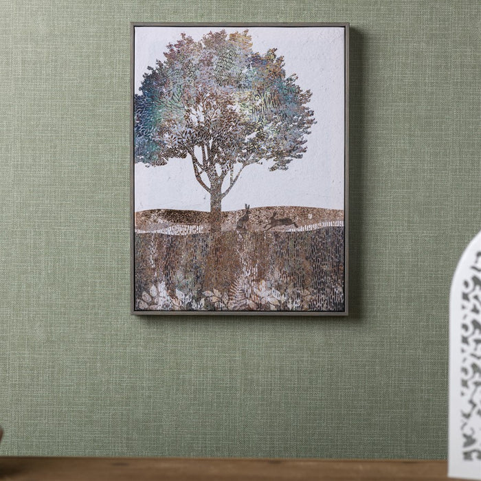 Melrose International Framed Tree/Rabbit Print 15.5"H, Copper/Cream