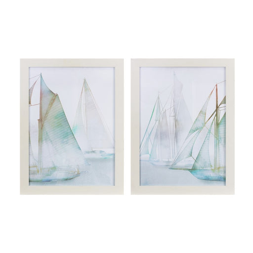 Melrose Framed Watercolor Sailboat Print, Set of 2, White/Blue - 88132DS