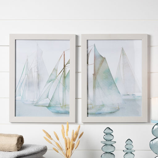 Melrose Framed Watercolor Sailboat Print, Set of 2, White/Blue