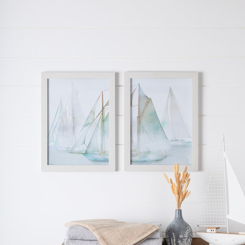 Melrose Framed Watercolor Sailboat Print, Set of 2, White/Blue