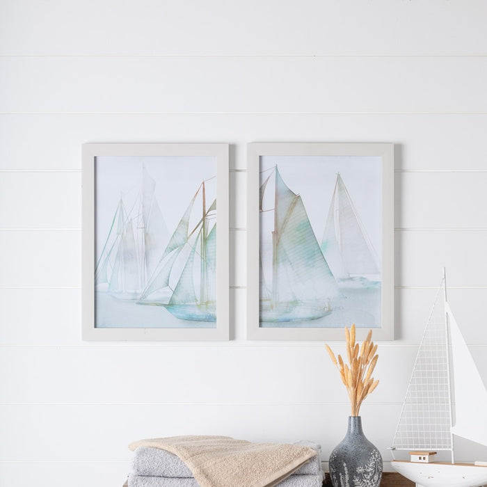 Melrose Framed Watercolor Sailboat Print, Set of 2, White/Blue