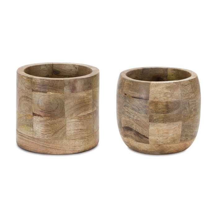 Melrose International Round Wood Planter, Set of 2, Brown - 88141DS