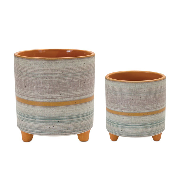 Melrose International Footed Stone Planter, Set of 2, Grey/Blue/Orange - 88151DS