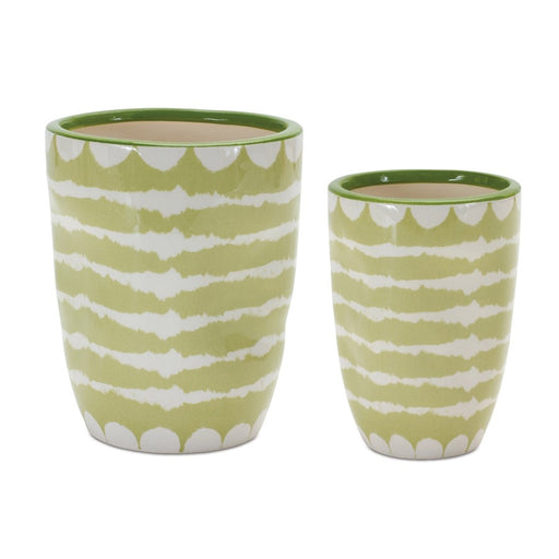 Melrose International Striped Vase Planter, Set of 3, Green/White - 88154DS