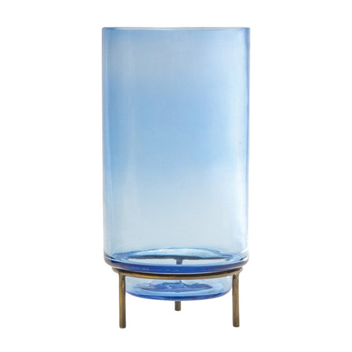 Melrose International Glass Vase/Metal Stand 10"H, Blue - 88161DS