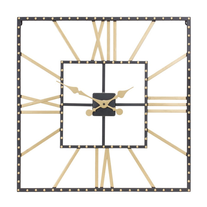 Melrose Metal Square Wall Clock/Roman Numberals 23.5"SQ, Black/Gp;D - 88181DS