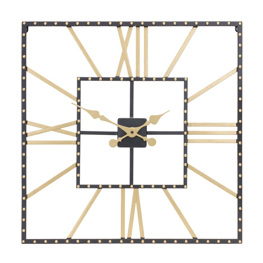 Melrose Metal Square Wall Clock/Roman Numberals 23.5"SQ, Black/Gp;D - 88181DS