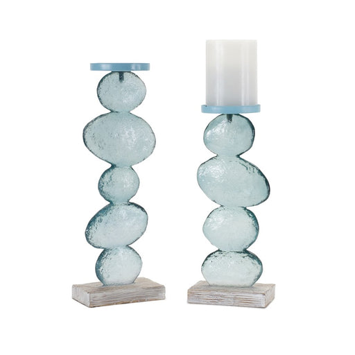 Melrose Stacking Rocks Candle Holder, Set of 2, Blue/White - 88186DS
