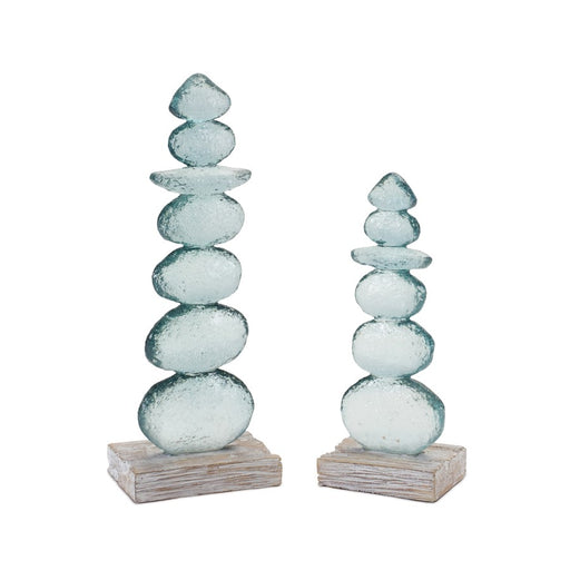 Melrose International Stacking Rock Sculpture, Set of 2, Blue/White - 88187DS