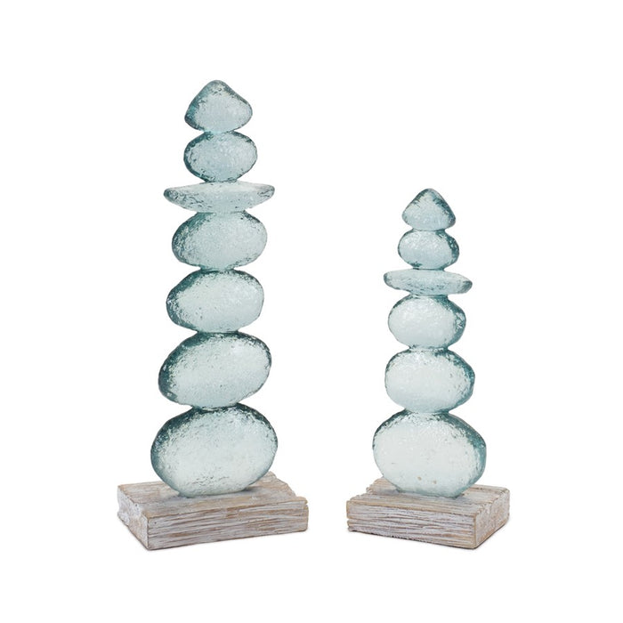 Melrose International Stacking Rock Sculpture, Set of 2, Blue/White - 88187DS