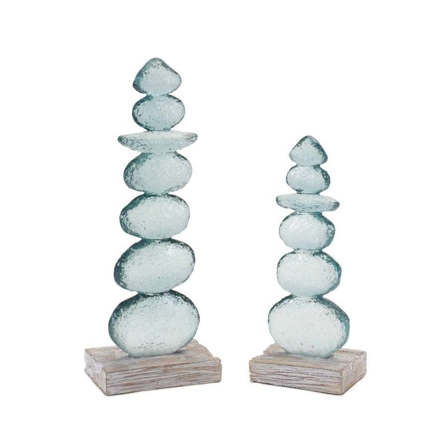 Melrose International Stacking Rock Sculpture, Set of 2, Blue/White - 88187DS