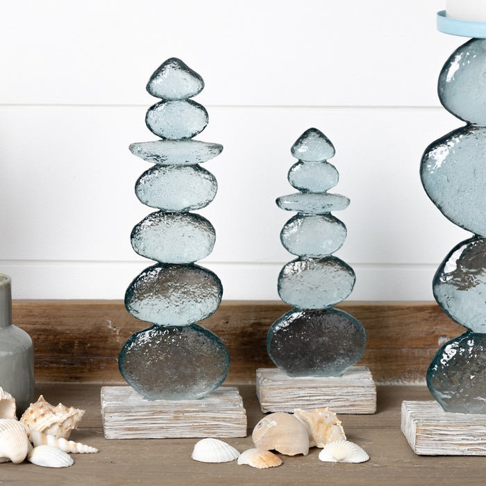 Melrose International Stacking Rock Sculpture, Set of 2, Blue/White