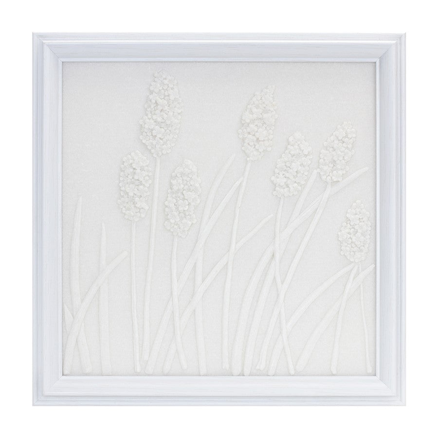 Melrose International Stone Plume Wall Plaque 18.25"SQ, White - 88190DS