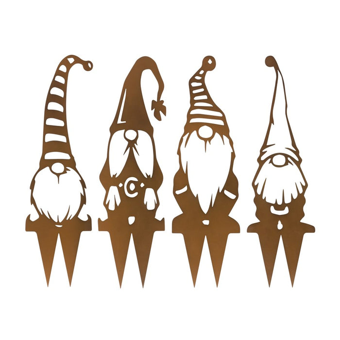 Melrose International Metal Gnome Garden Stake, Set of 4, Rust - 88197DS
