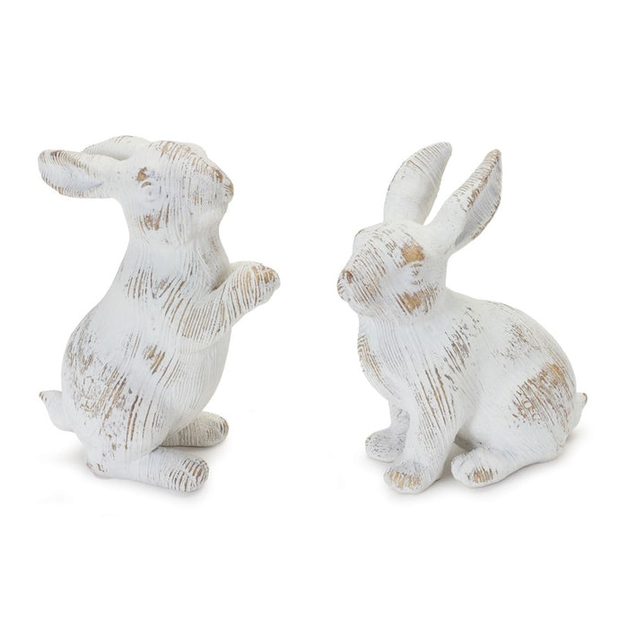 Melrose White Washed Rabbit Figurine, Set of 2, White/Brown - 88201DS