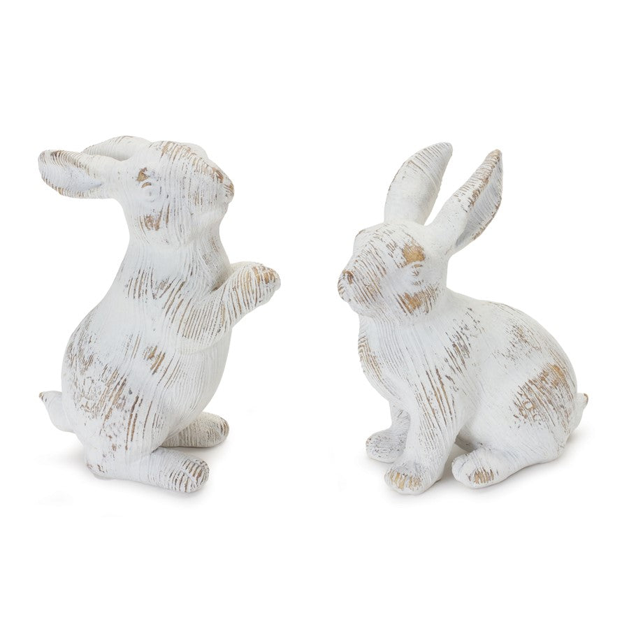 Melrose White Washed Rabbit Figurine, Set of 2, White/Brown - 88201DS