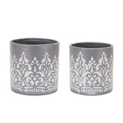 Melrose International Ornate Metal Planter, Set of 2, Grey/White - 88204DS