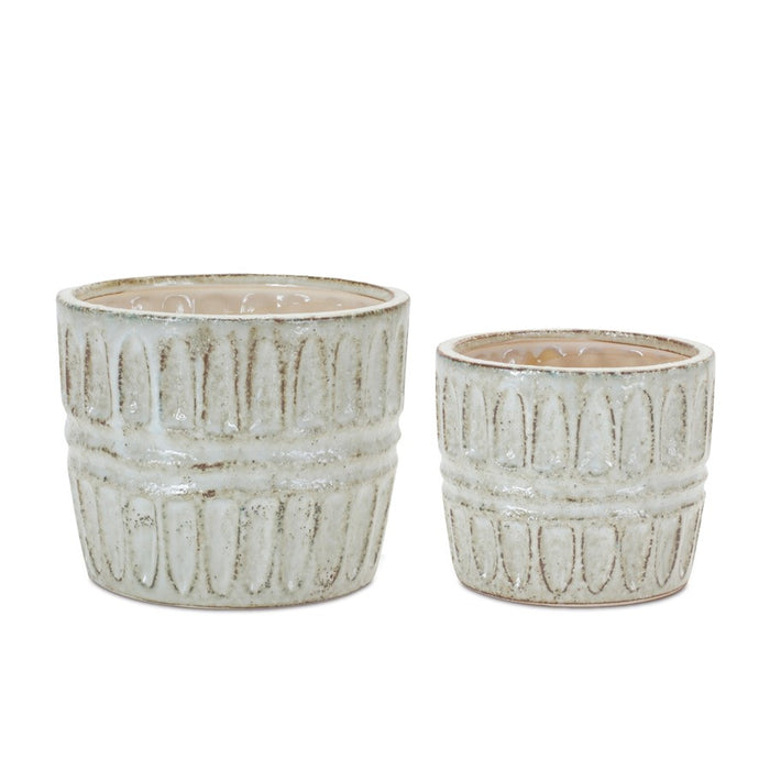 Melrose International Distressed Clay Planter, Set of 2, Grey/White - 88226DS