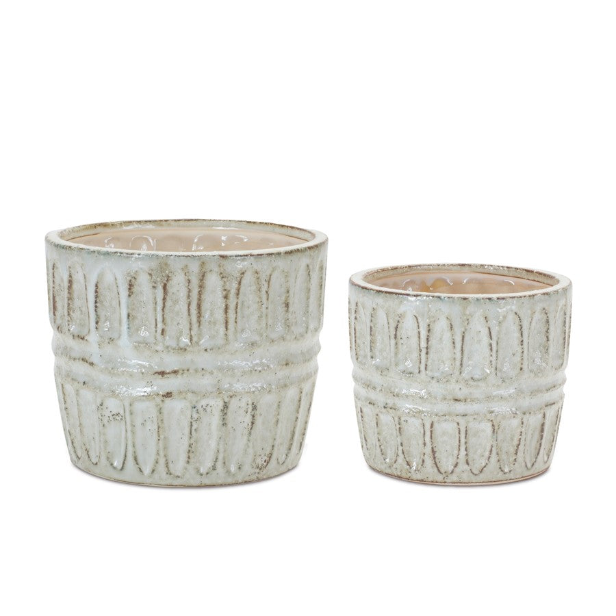 Melrose International Distressed Clay Planter, Set of 2, Grey/White - 88226DS